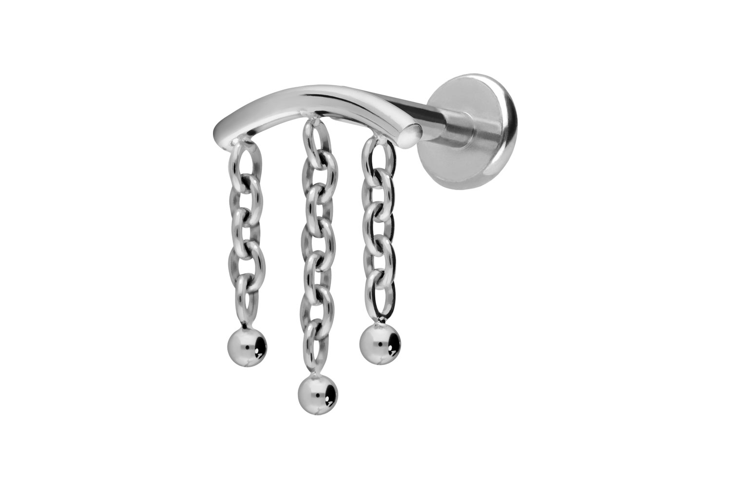 Titan Labret Piercing mit Push Fit BOGEN + 3 KETTEN